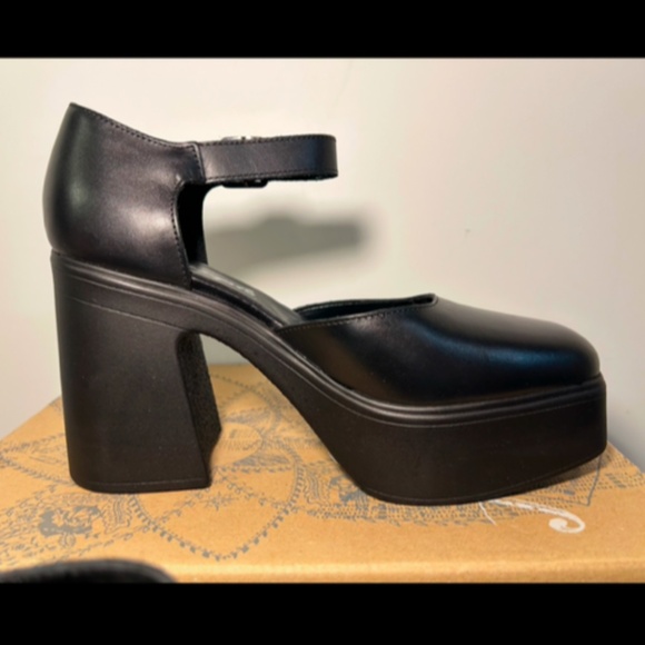 Free People Gwen Mary Jane Leather Platform Heels Shoes Black Size US 8/EU 38.5 - Picture 7 of 16